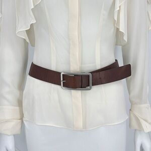 Banana Republic (XS/S) Genuine Brown Leather Belt, Curved Cut, Silver Hardware